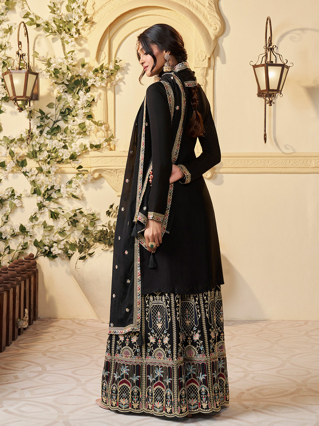Heavy embroidered black sharara set with dupatta
