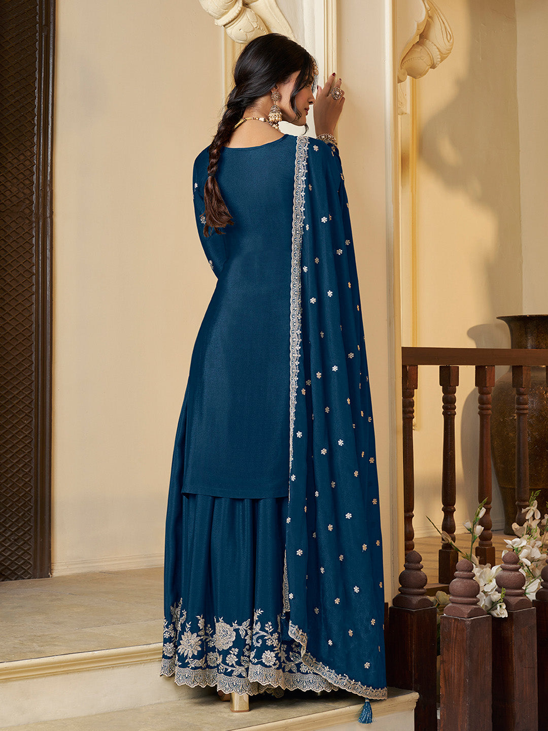 Elegant teal blue ethnic wear for women