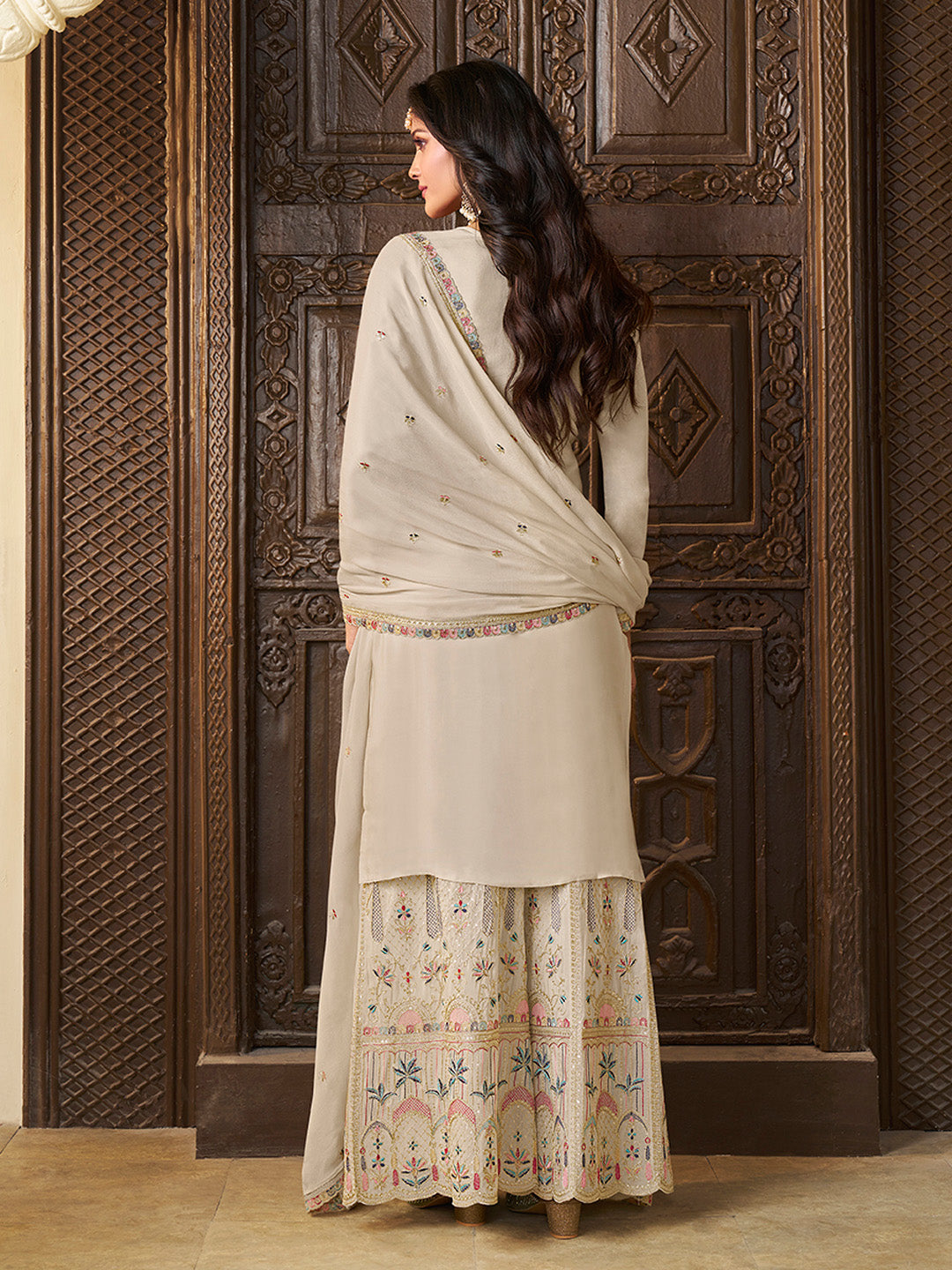 Elegant cream chinon suit for celebrations and events