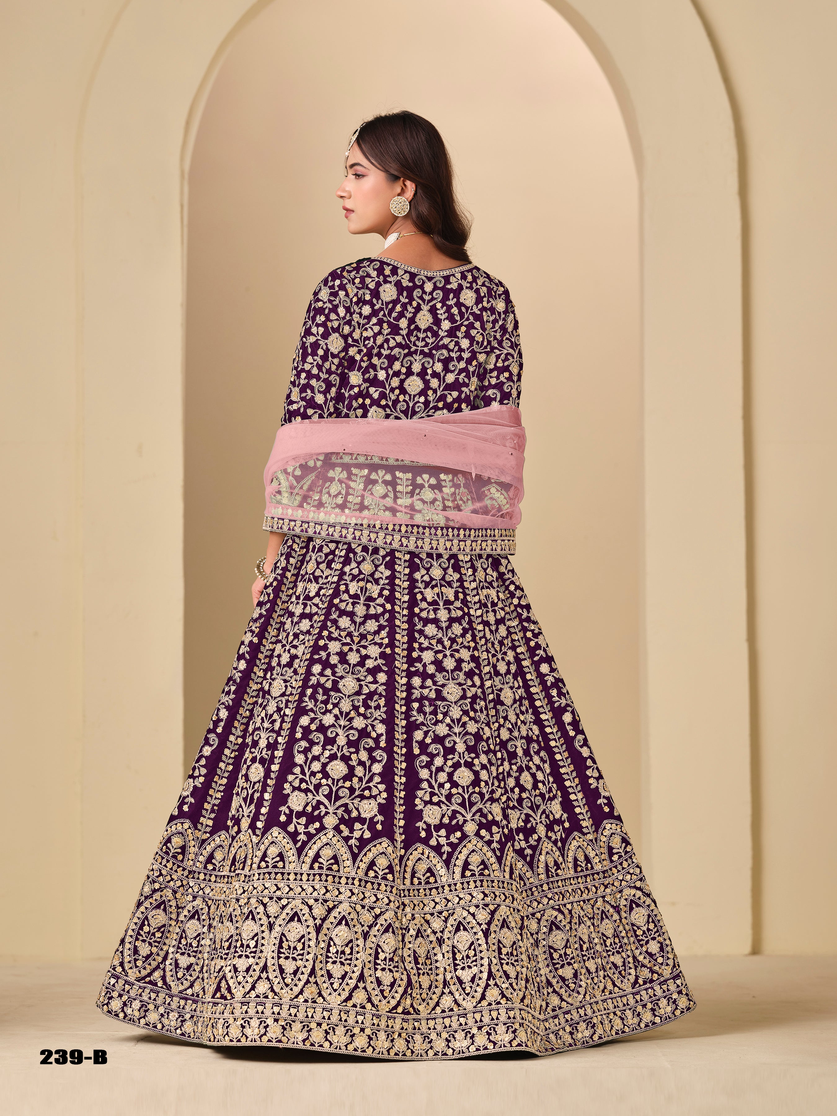 Purple Pure Soft 9000 Velvet Heavy Embroidery Work Long Anarkali Gown