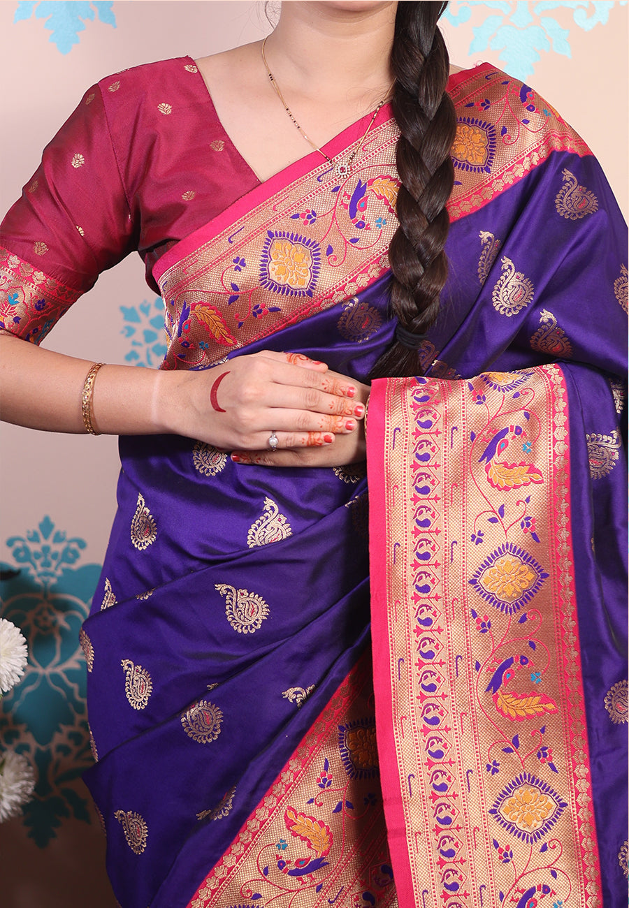 Violet Zari Woven Peacock Paithani Silk Saree Paithani Saree Anant Tex Exports Pvt.Ltd..