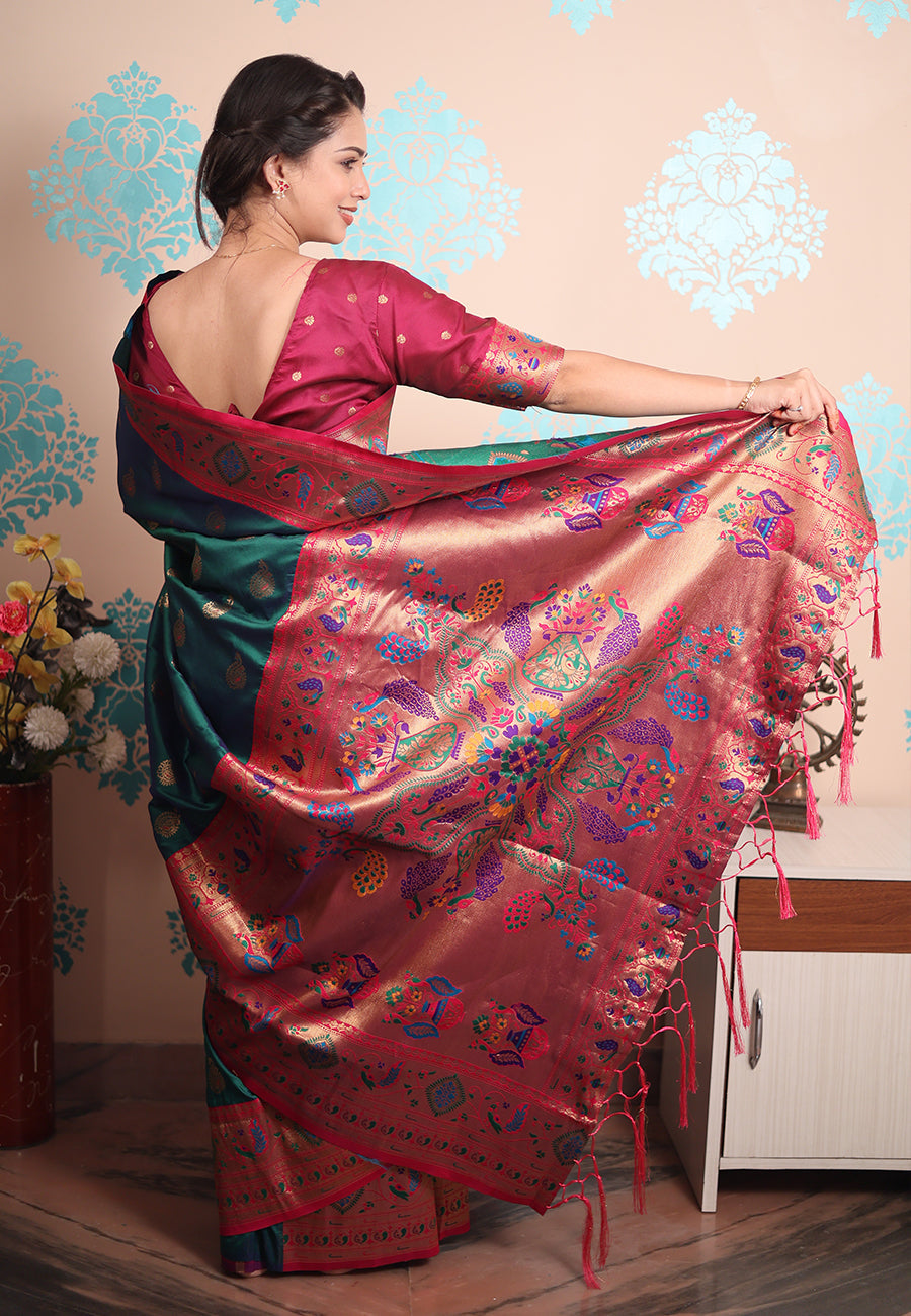 Green Zari Woven Peacock Paithani Silk Saree Paithani Saree Anant Tex Exports Pvt.Ltd..