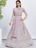 Lavender Net Sequins and Thread Embroidery Lehenga Choli & Dupatta