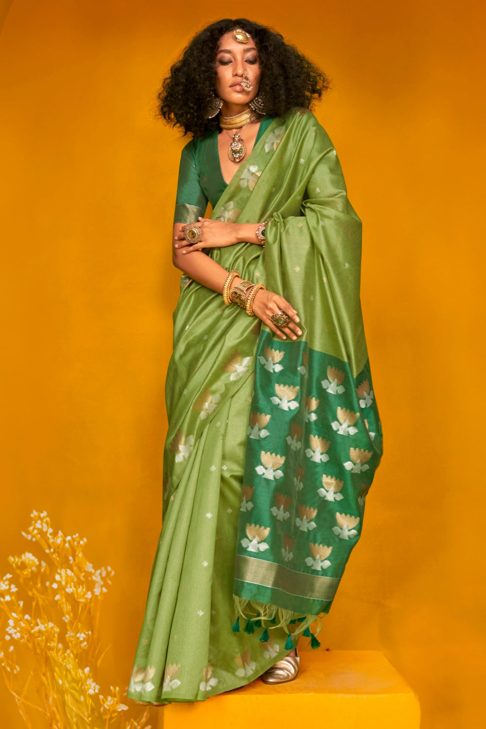 Green Tussar Handloom Silk Saree