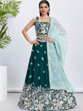 Green Georgette Sequins Thread Embroidery Lehenga Choli & Dupatta