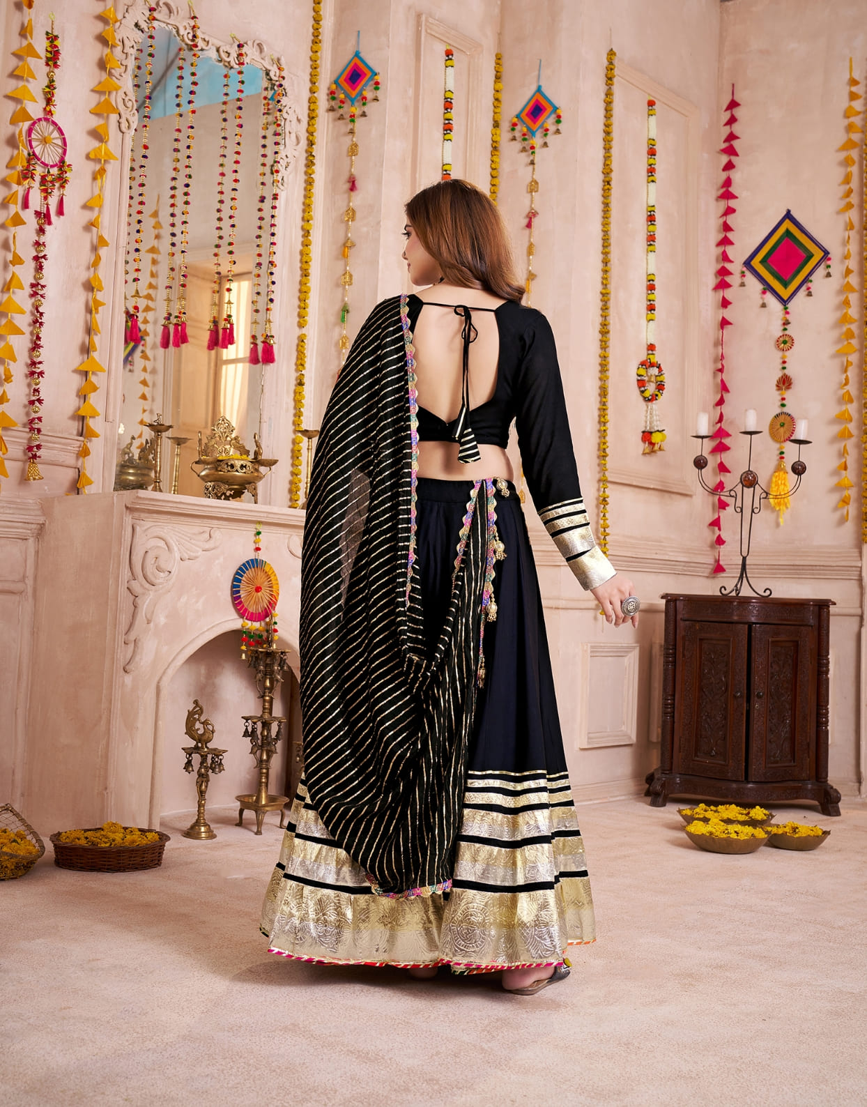 Black Cotton Chaniya Choli with Gamthi Lace & Jacquard Dupatta
