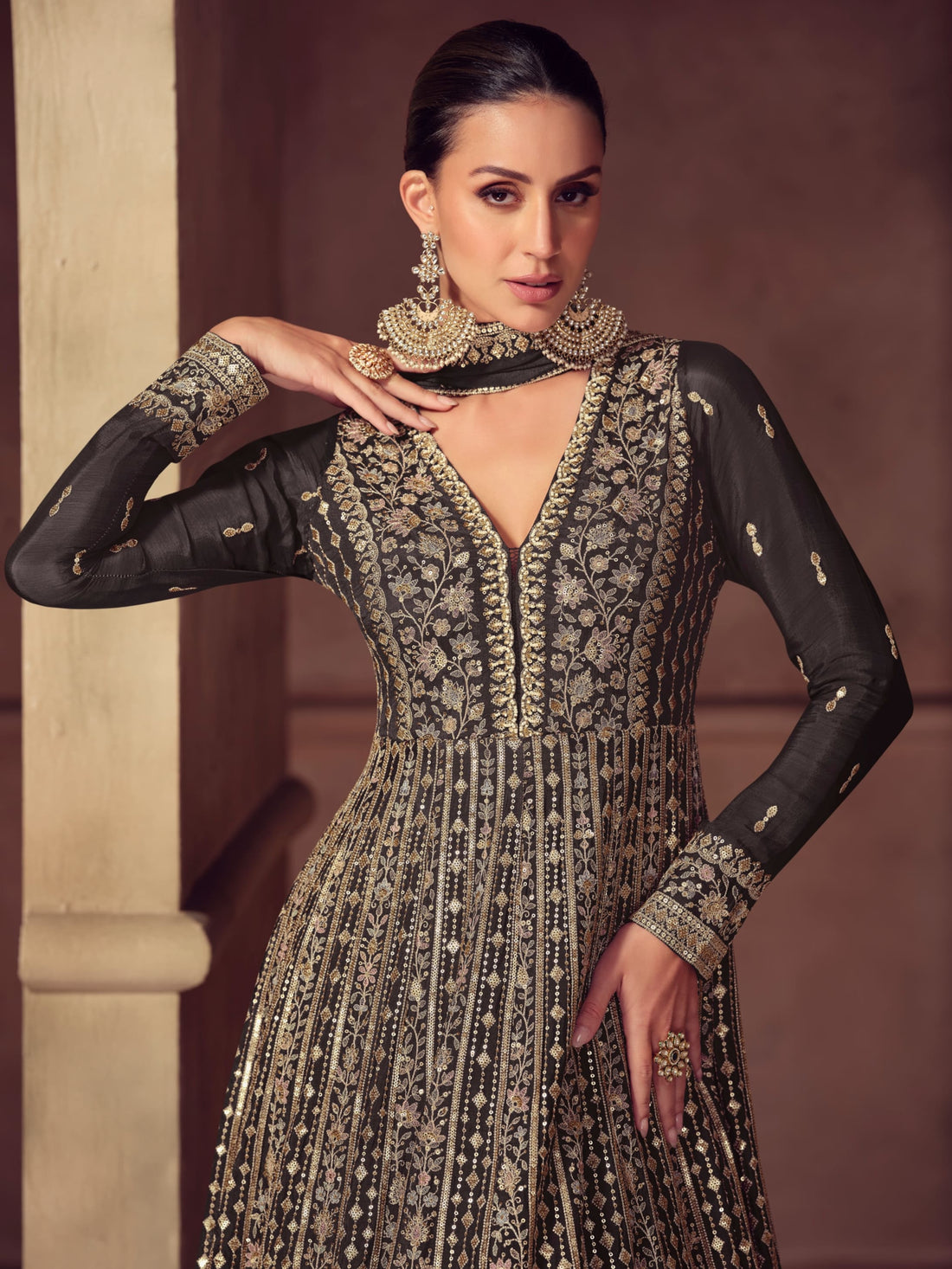 Real Chinon Embroidered Anarkali Suit with Dupatta