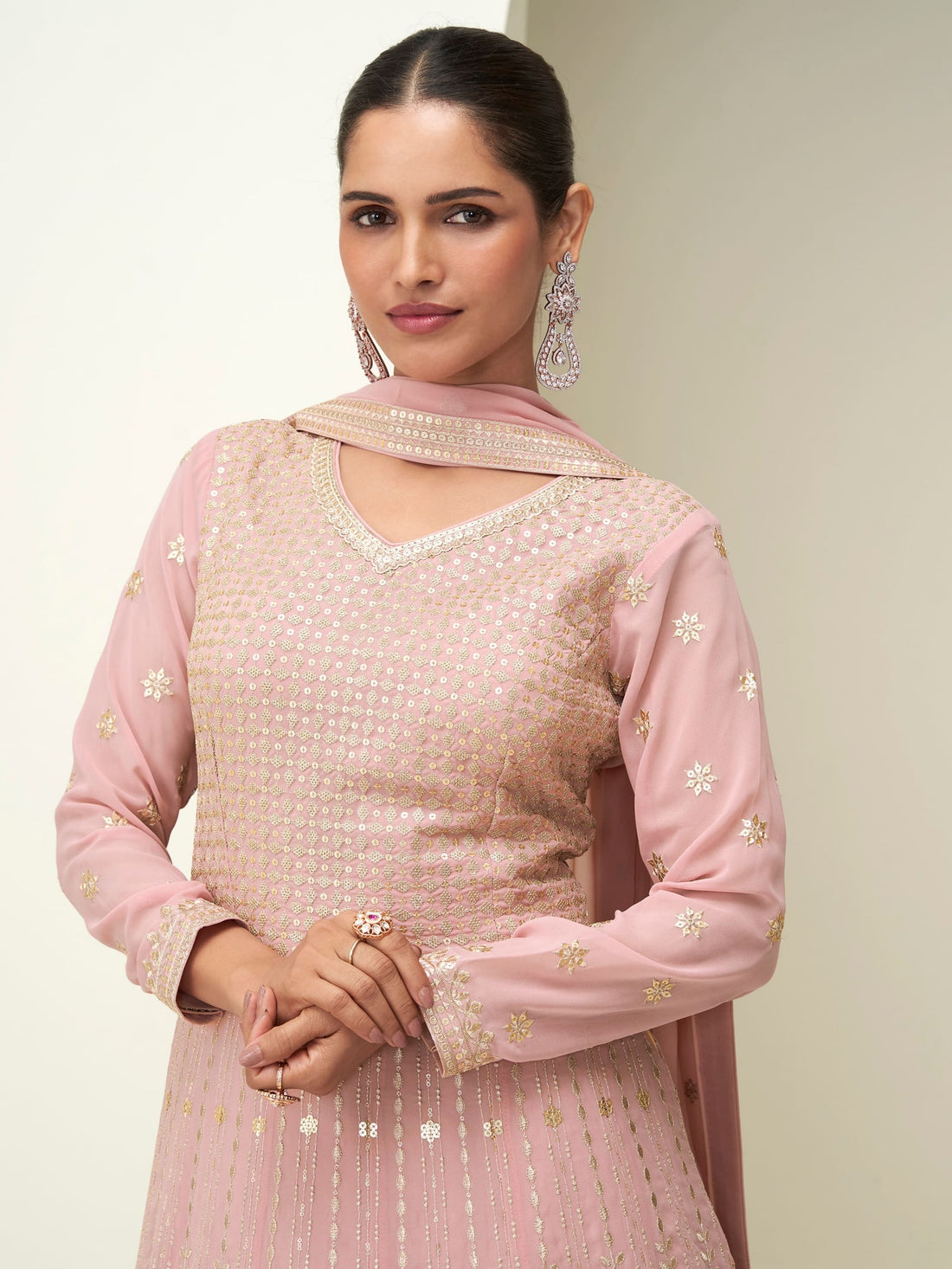 Pink Georgette Embroidered Anarkali Suit with Dupatta