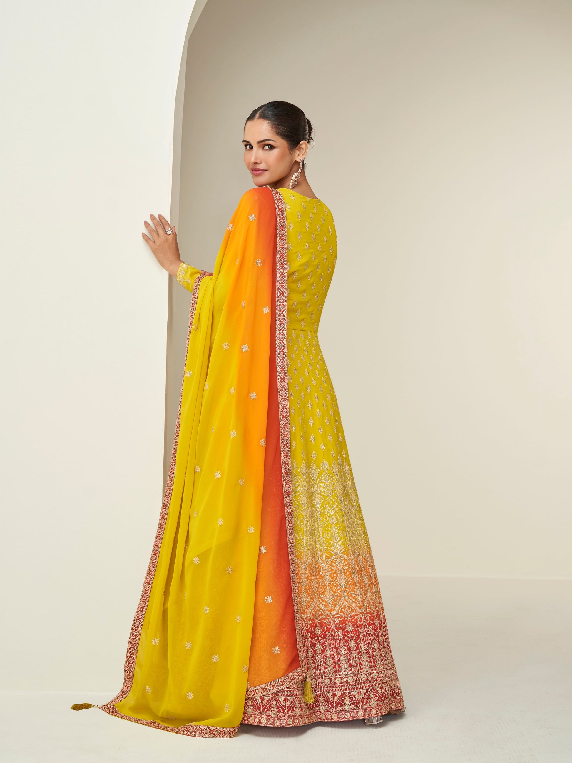 wedding wear anarkali suit in yellow