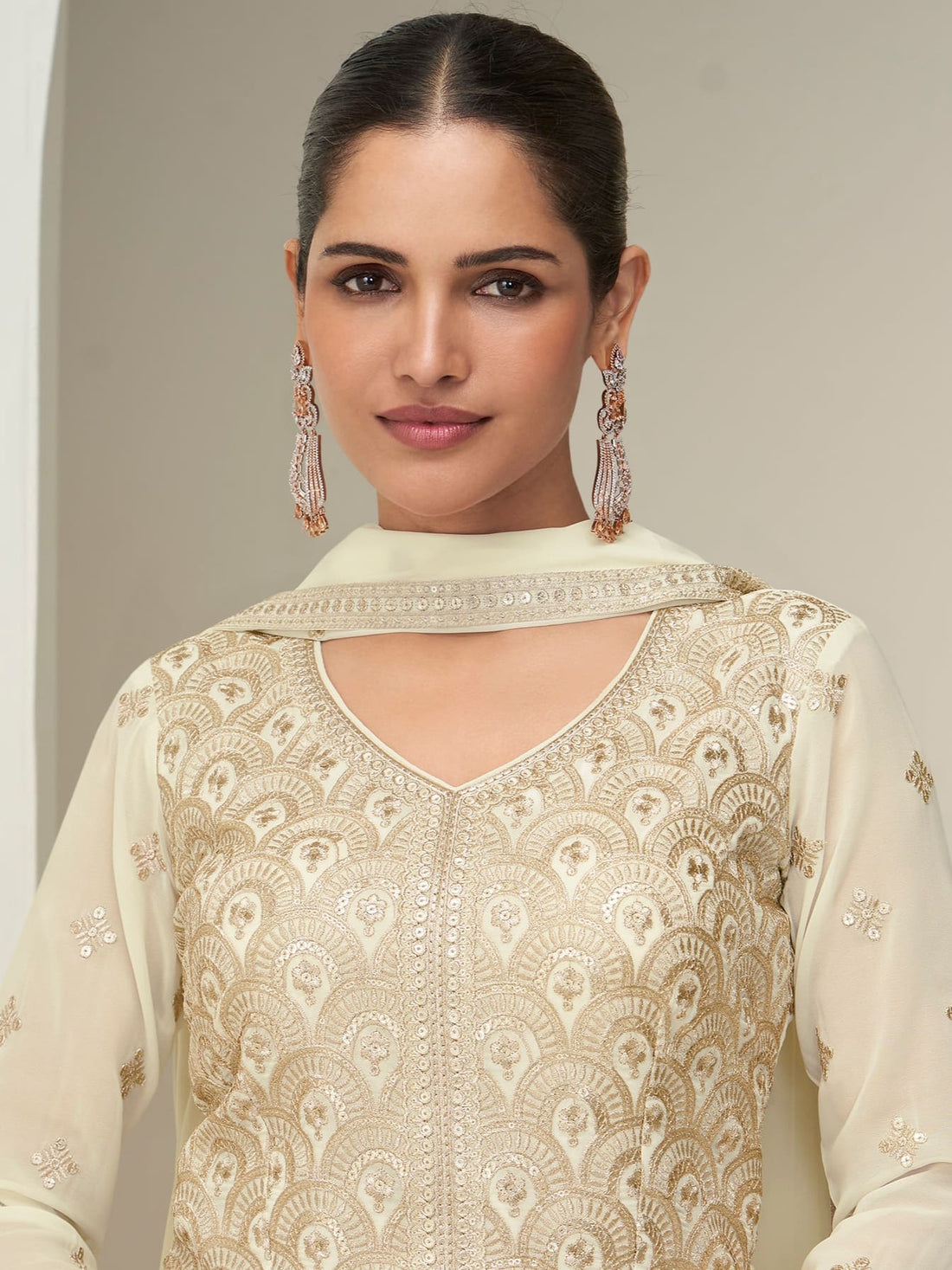 cream anarkali suit for women