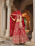 Traditional Red Wedding Lehenga with Elephant and Peacock Embroidery