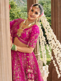 Luxury Wedding Lehenga in Pink with Temple and Floral Motifs