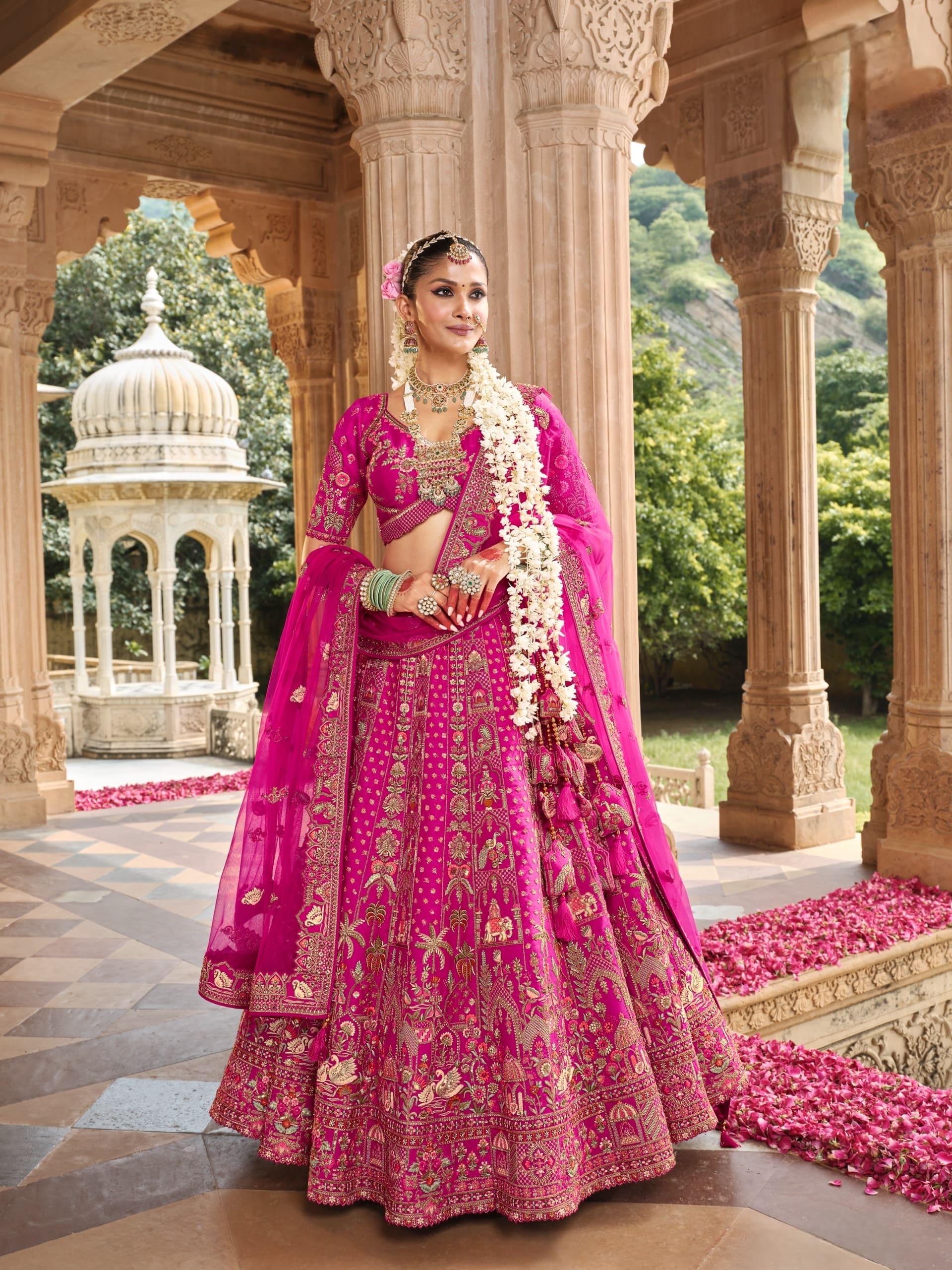 Rani Pink Heritage Bridal Lehenga with Zari and Resham Embroidery