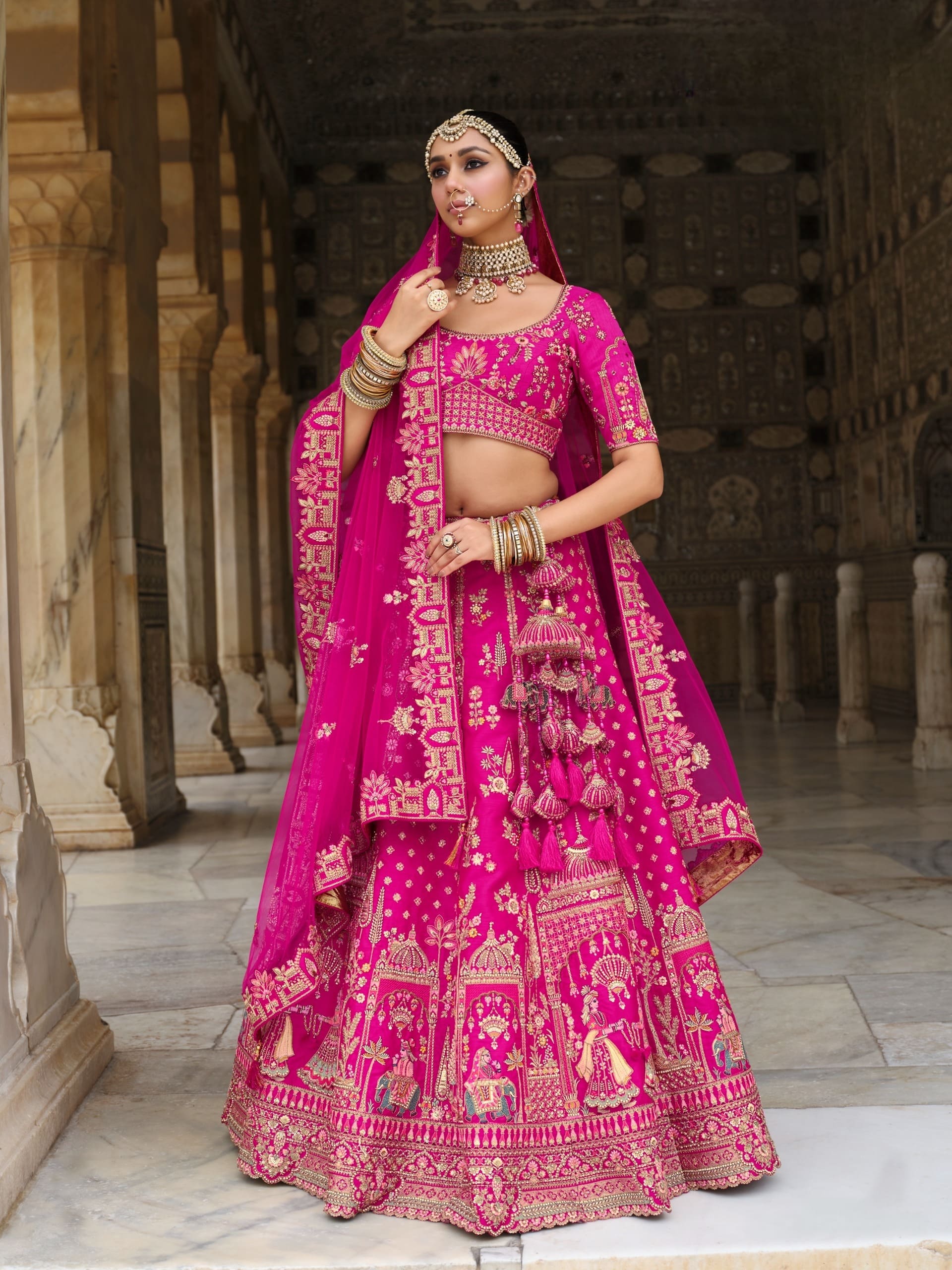 Designer Pink Bridal Lehenga Choli with Zari Embroidery