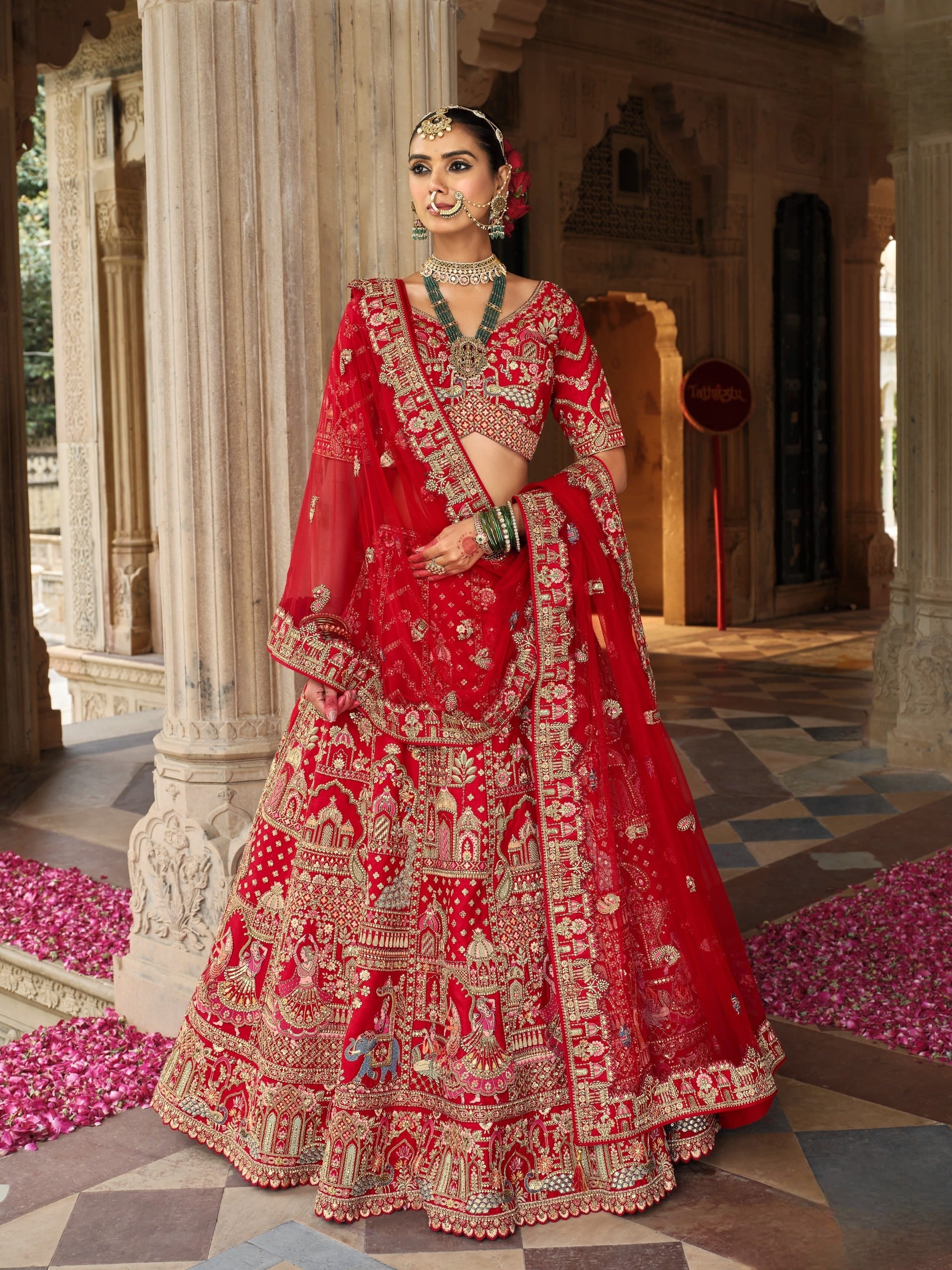 Heavy Embroidered Bridal Red Lehenga Choli for Bride