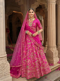 Fuchsia Pink Bridal Silk Lehenga with Heavy Khatli Embroidery