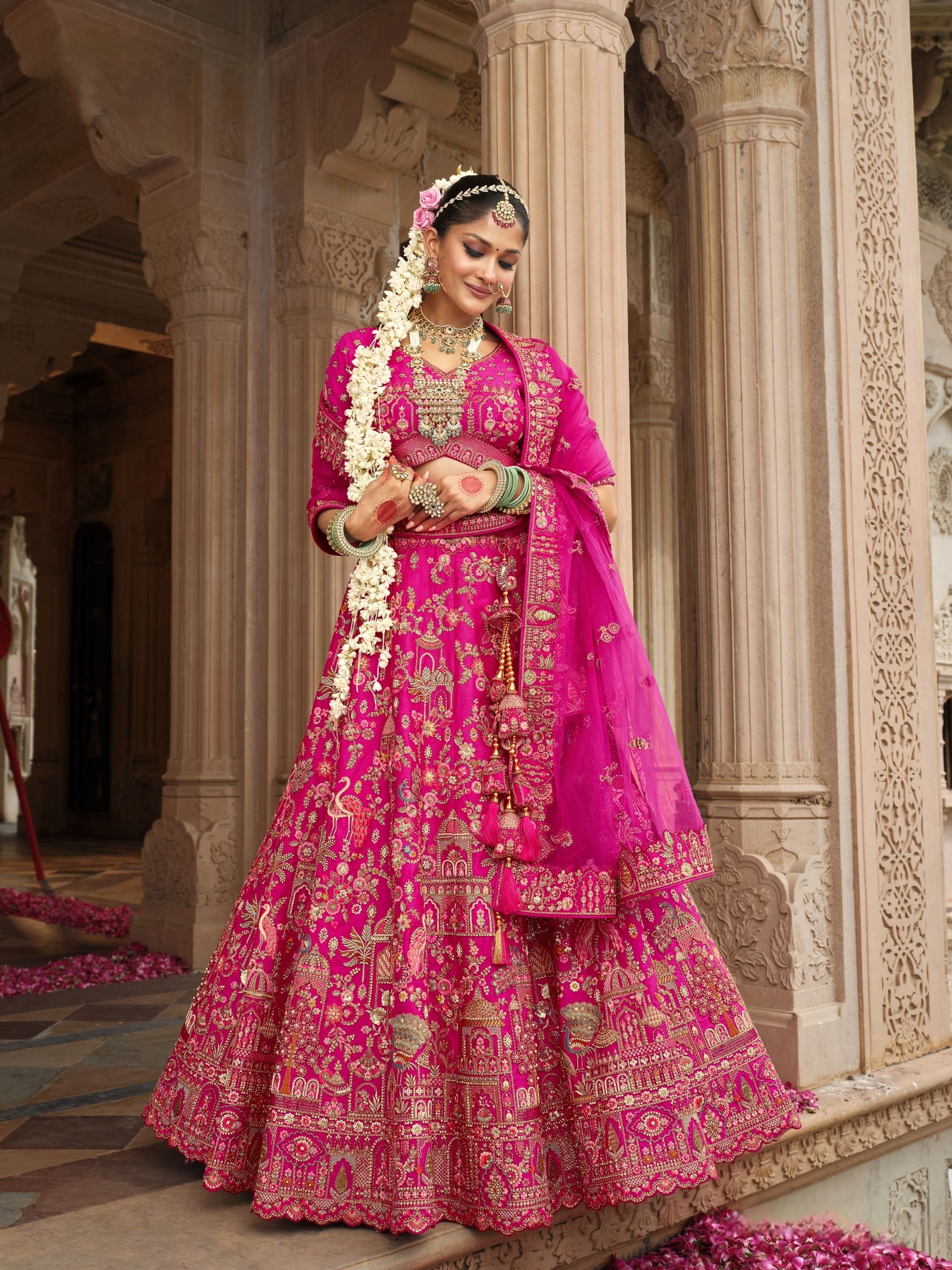 Heavy Embroidered Bridal Silk Lehenga with Matching Blouse