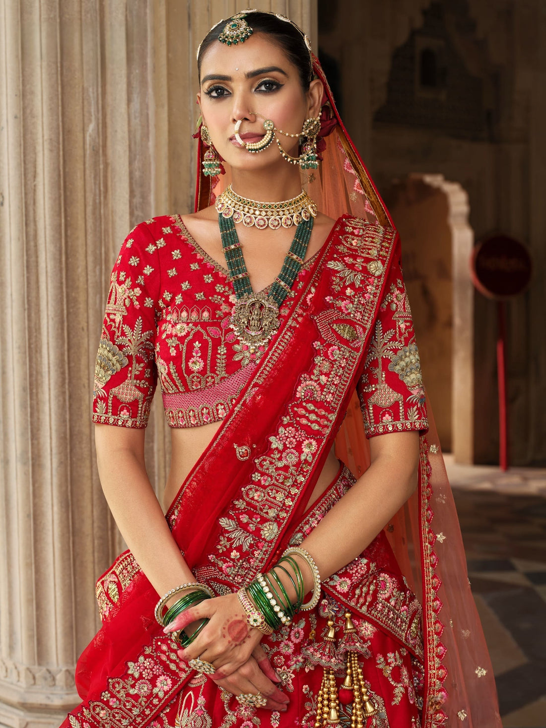 Royal Red Bridal Lehenga with Heavy Khatli Embroidery for Wedding
