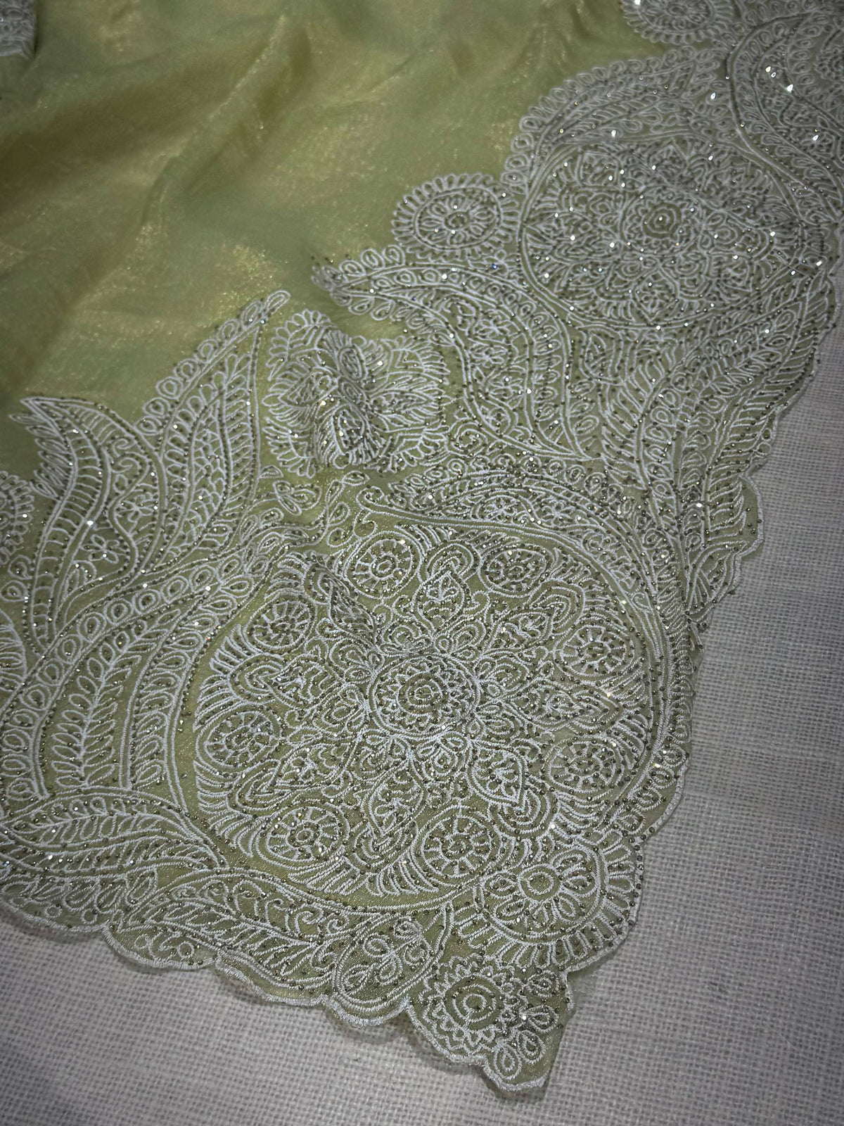 Pista Soft Celebrity Silk Thread Embroidery Work Saree