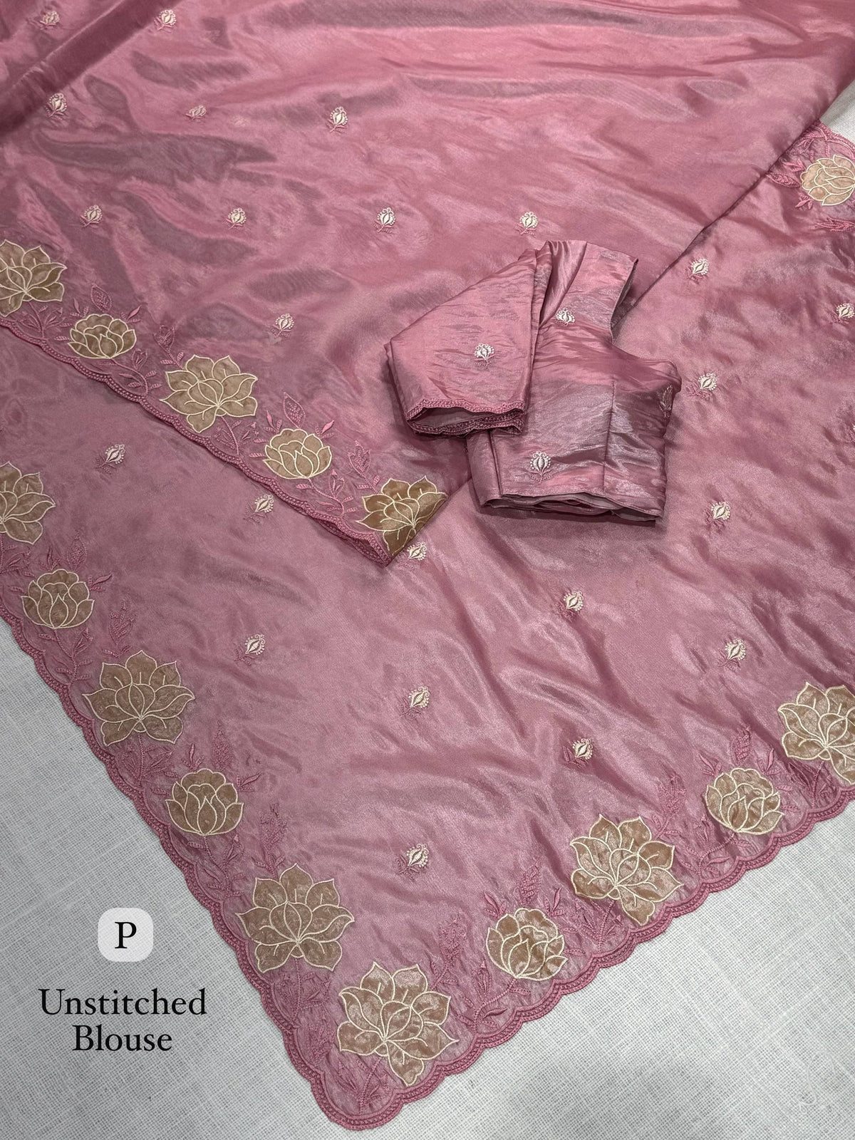 Pink Pure Soft Rasberry Silk Embroidery Work Saree