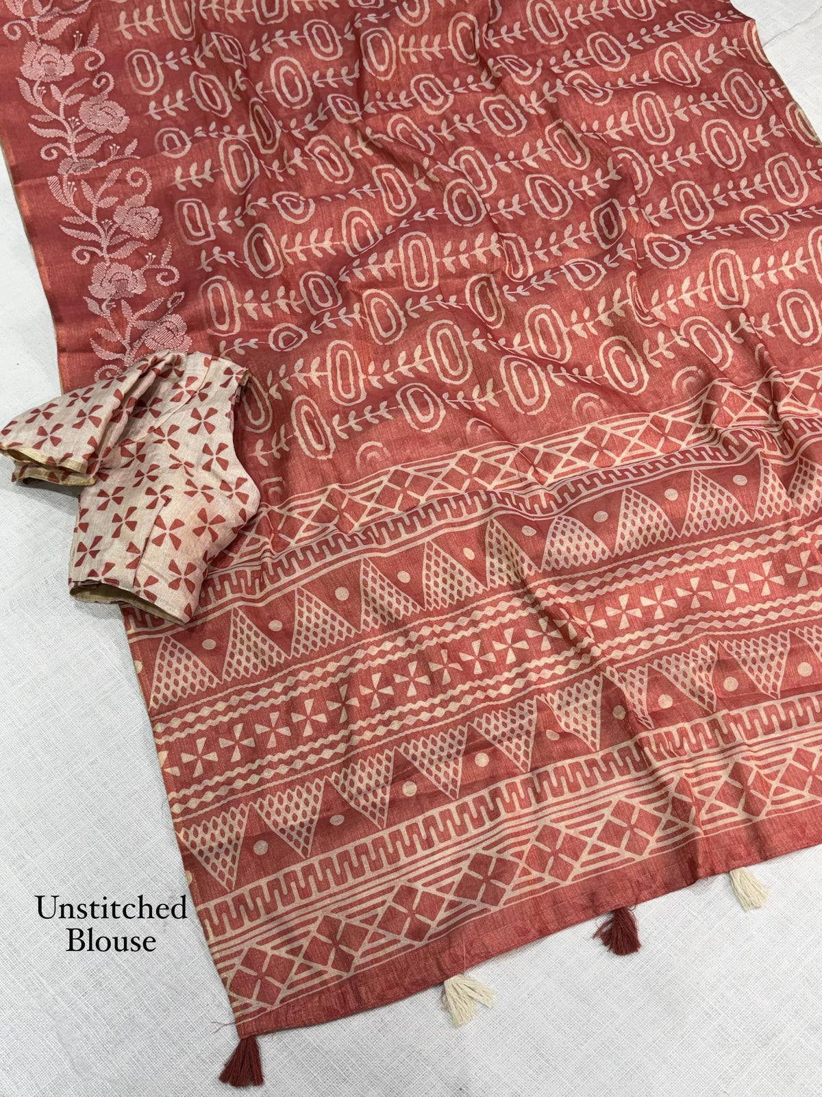 Rust Orange Pure Soft Erode Silk Thread Embroidered Work Saree