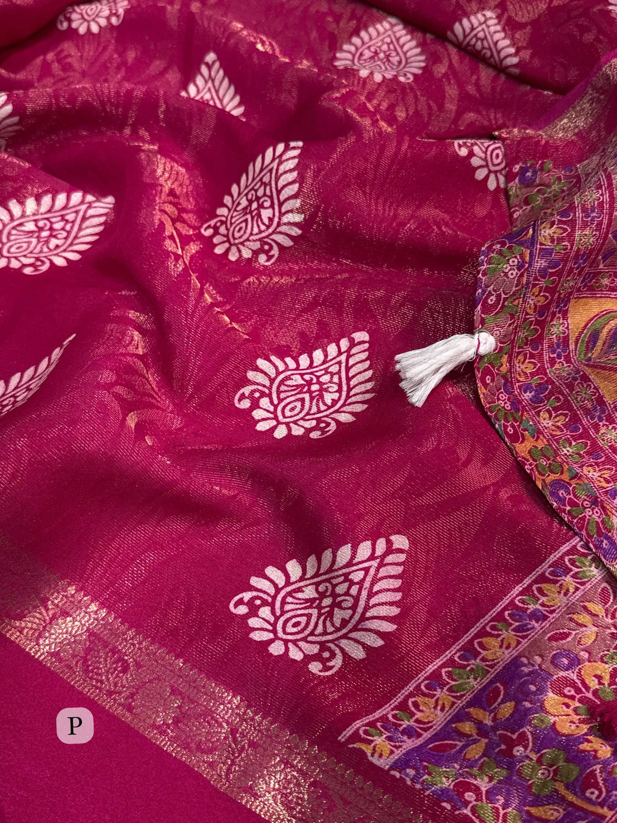 Pink Soft Cotton Jacquard Batik Print Cotton Saree