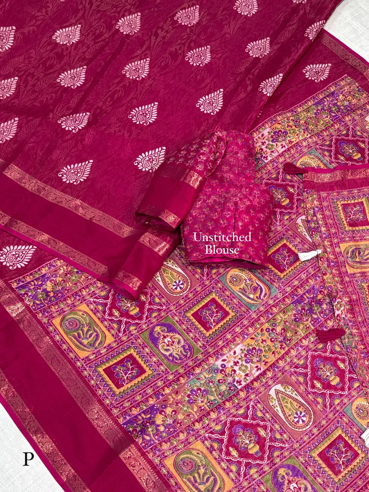 Pink Soft Cotton Jacquard Batik Print Cotton Saree