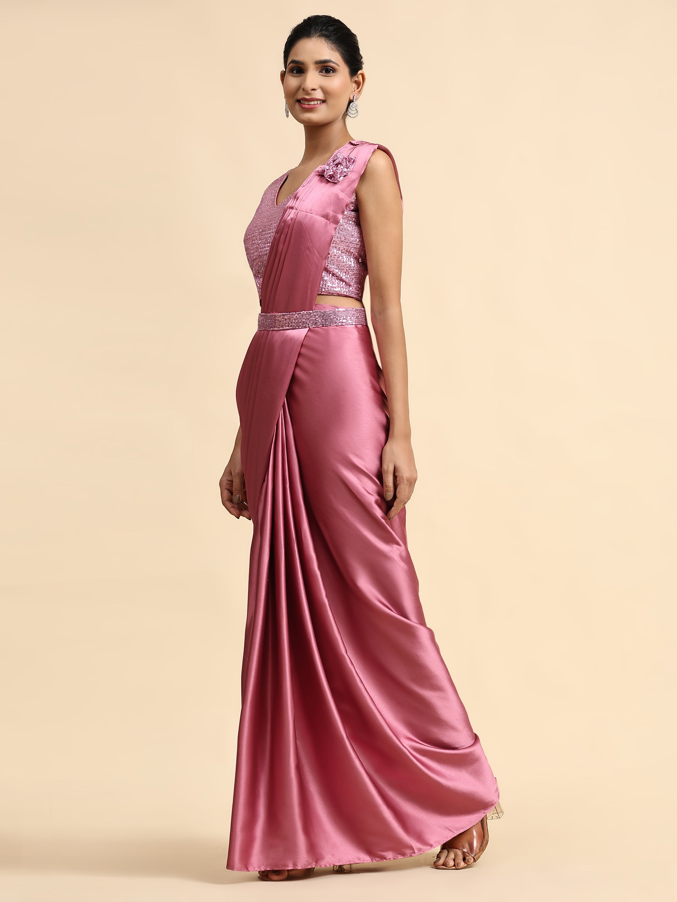 Pink Colour One Minute Ready To Wear Saree