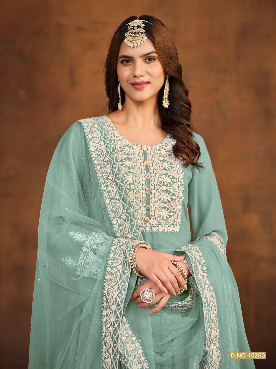 Sea Green Pure Faux Georgette Heavy Embroidered Palazzo Suit