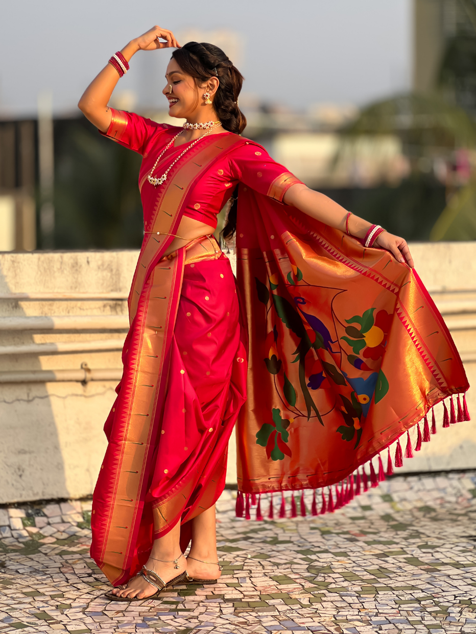 Pink Wedding Special Nauvari Paithani Soft Silk Saree