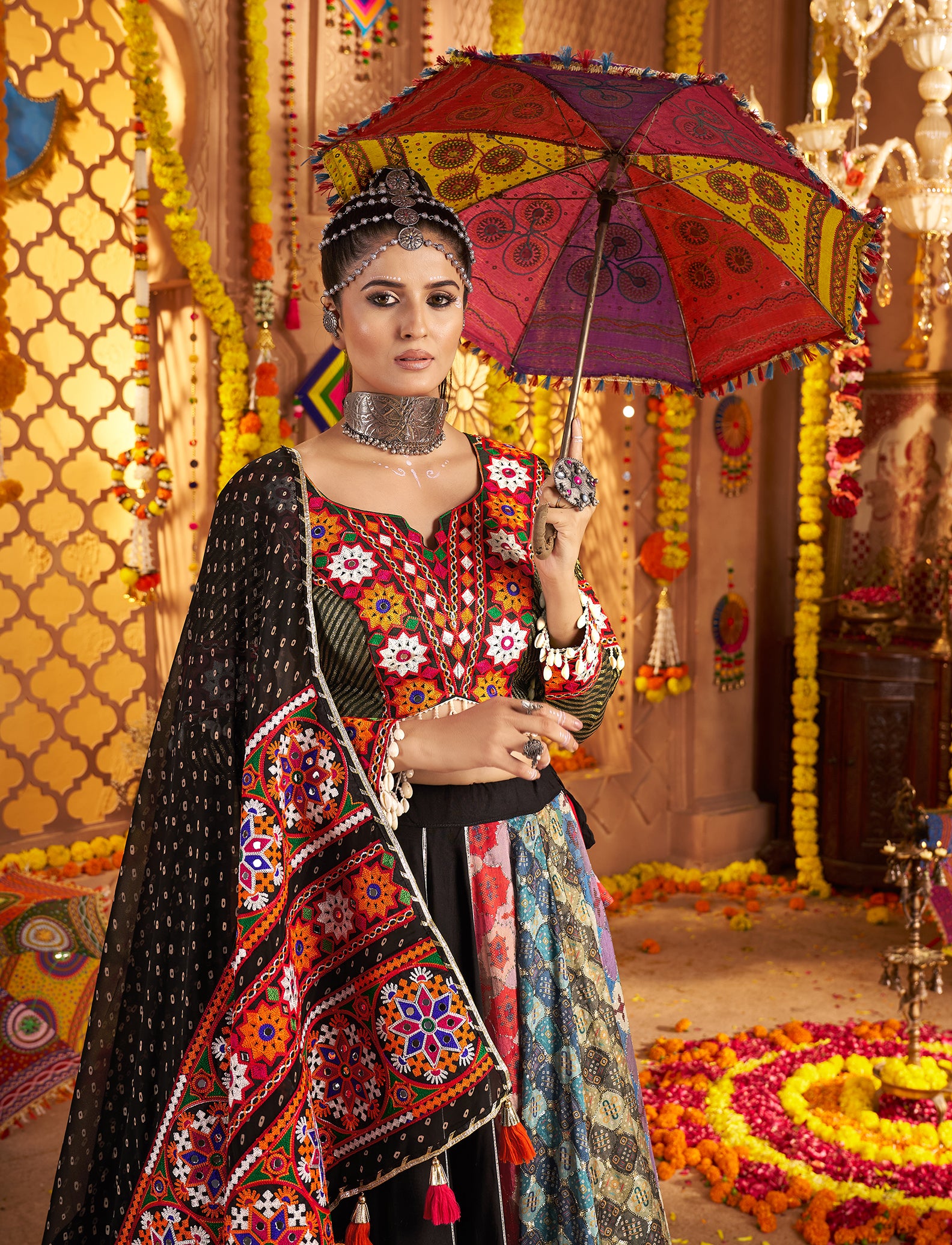 Readymade black chaniya choli set for weddings and parties