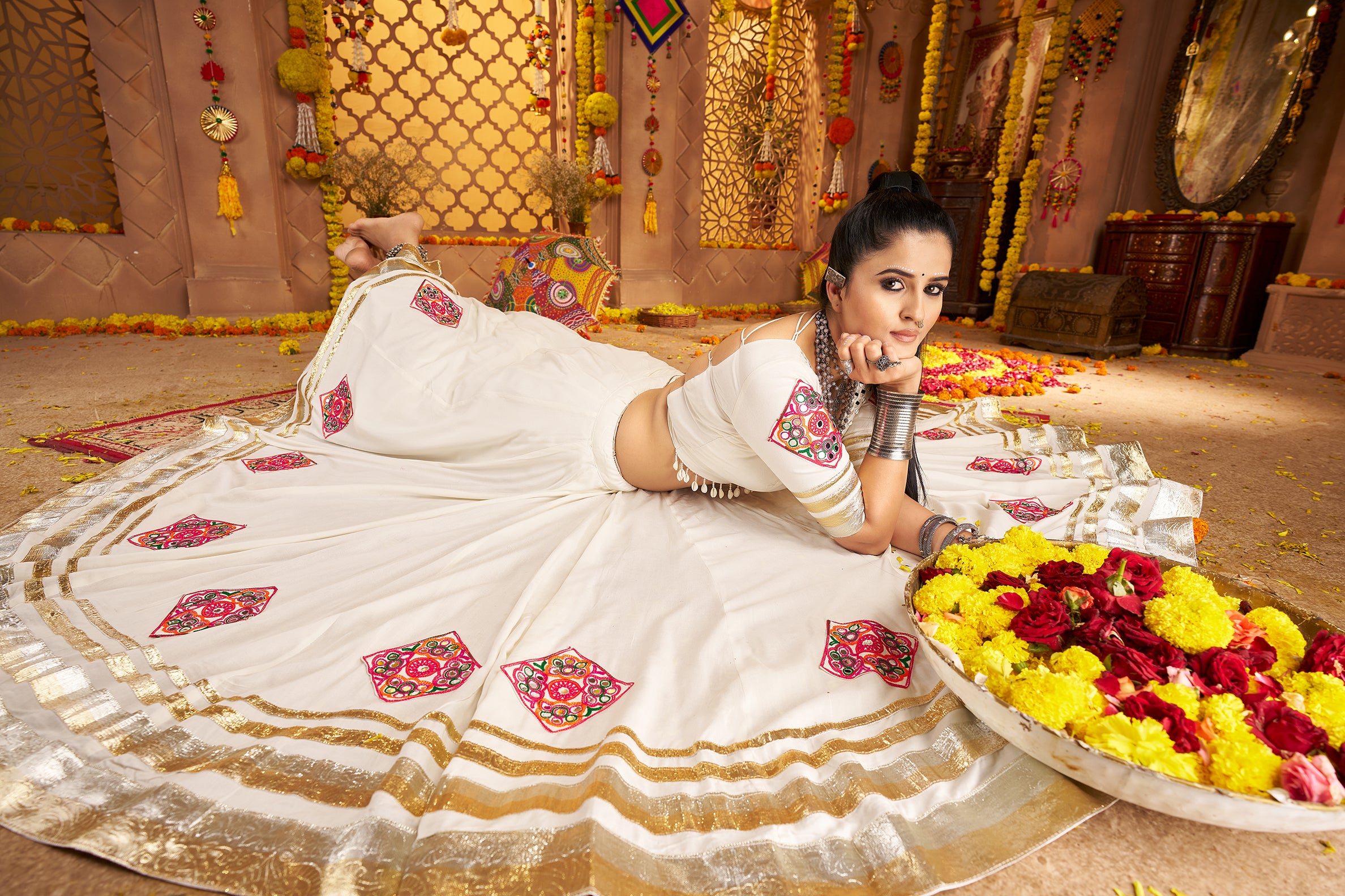 Latest white chaniya choli for cultural and religious festivals worldwide