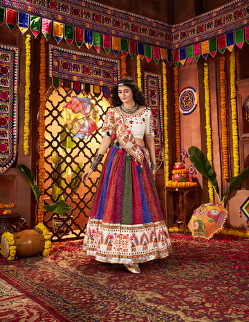 Multicolor Cotton Navratri Chaniya Choli for Garba Dance Outfit