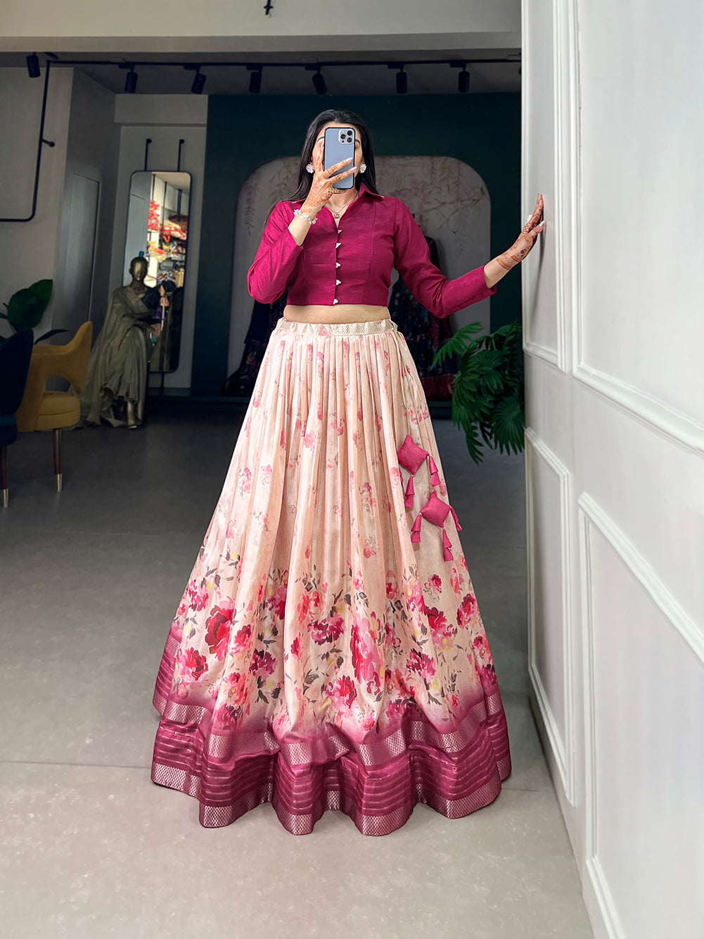 Red Pink Pure Dola Silk Long Kalamkari Print Readymade Gown