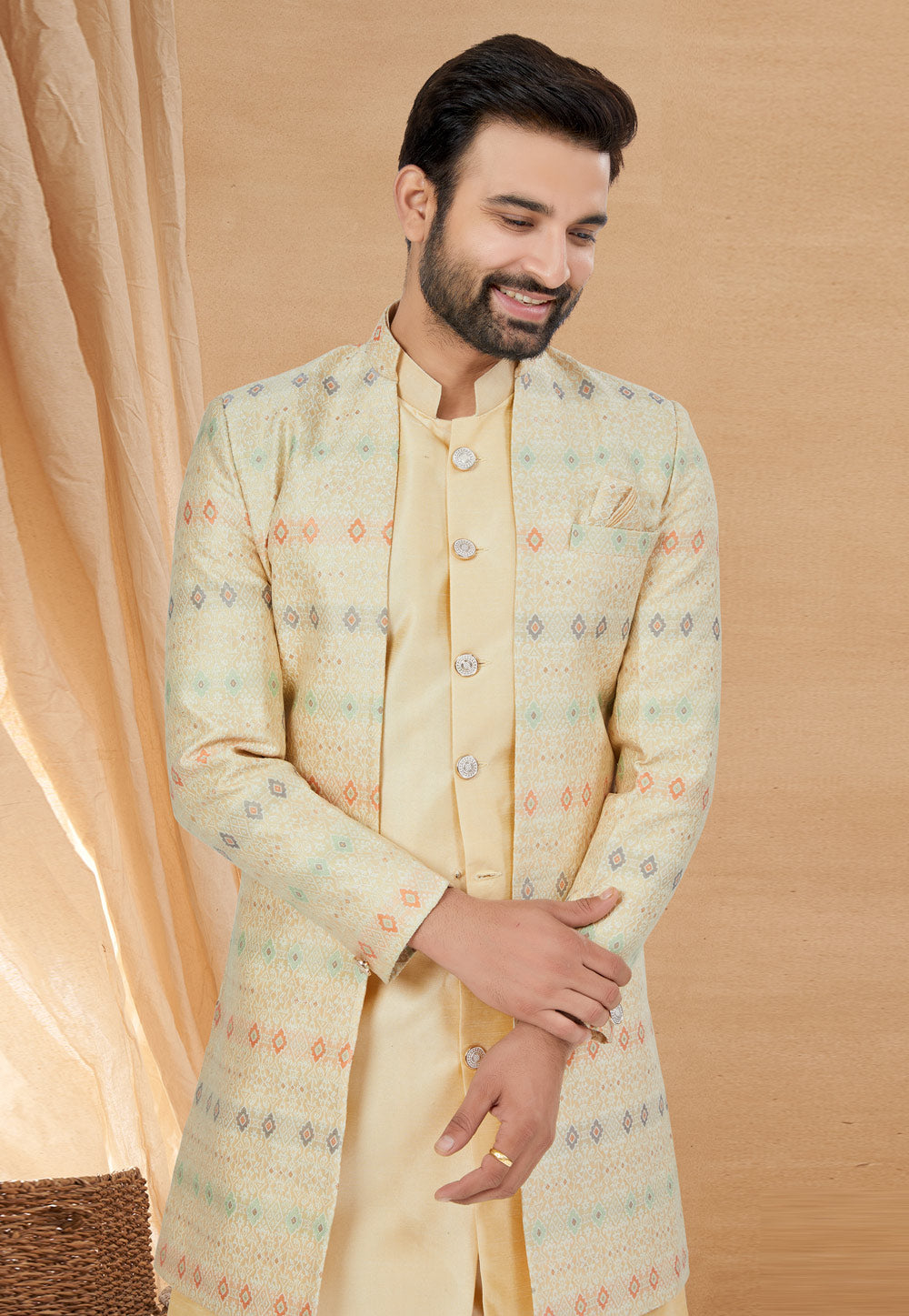 Ivory Indo Western Jacket Kurta Set with Intricate Sequins Work