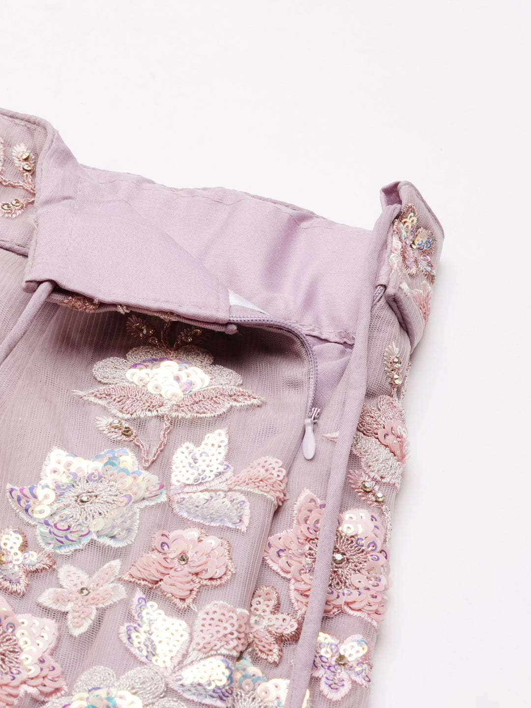 Mauve Net Floral Sequins Lehenga Choli with Heavy Zarkan Embroidery and Dupatta