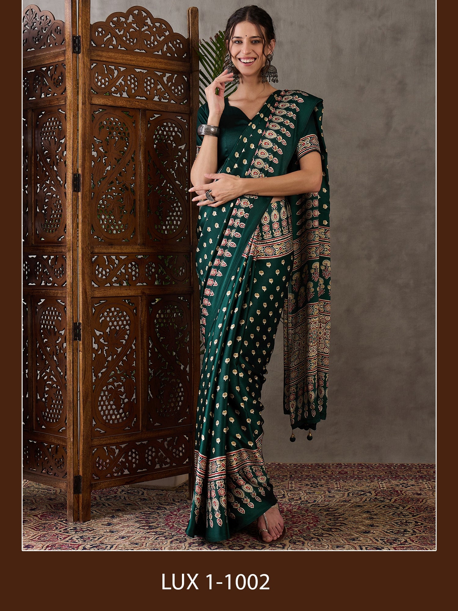 Green Pure Semi Modal Silk Floral Printed Saree