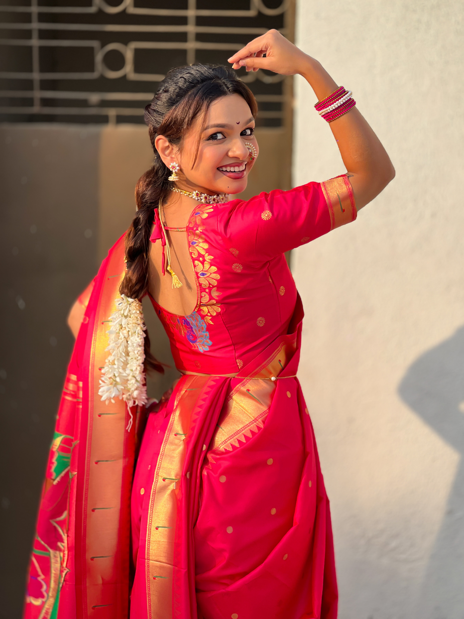 Pink Wedding Special Nauvari Paithani Soft Silk Saree