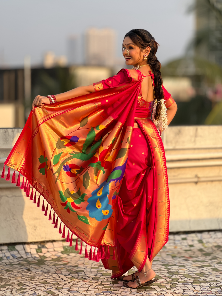 Pink Wedding Special Nauvari Paithani Soft Silk Saree