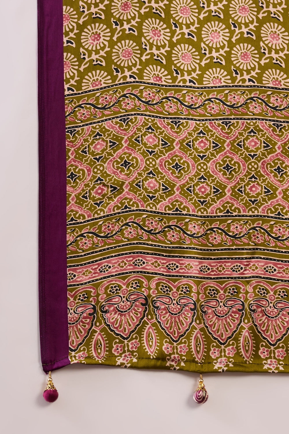 Berry Purple Pure Soft Modal Satin Ajrakh Print Satin Saree Japan Satin Saree Anant Tex Exports Pvt.Ltd..