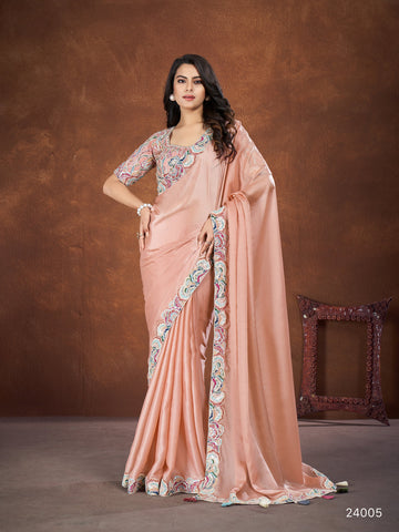 Satin Silk Embroidered Work Saree