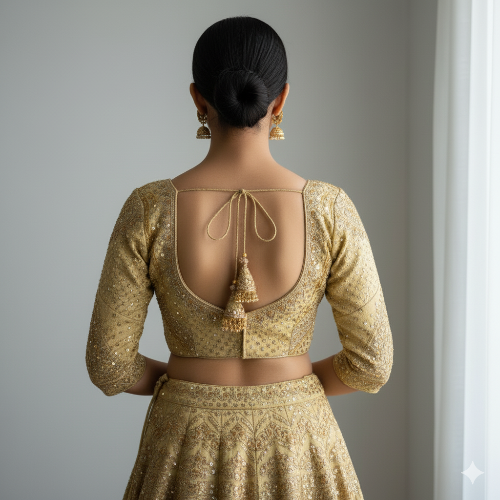 Gold Pure Roman Silk Sabyasachi Style Bridal Blouse Sleevless Blouse Anant Tex Exports Pvt.Ltd..