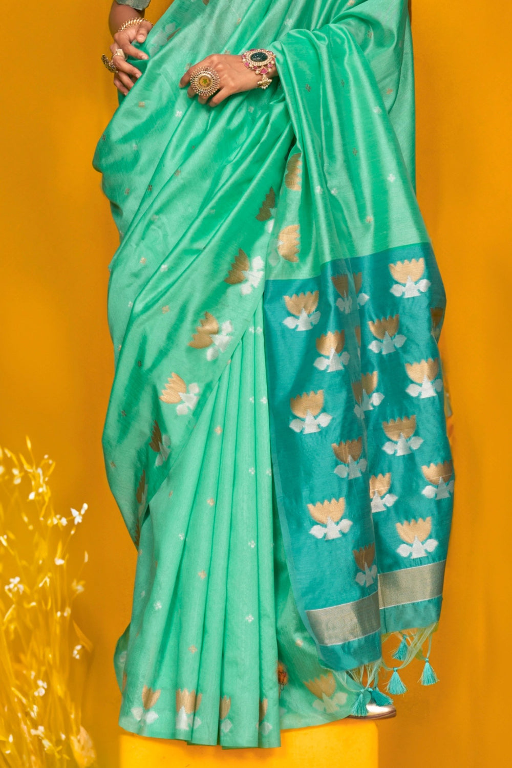 Green Tussar Handloom Silk Saree