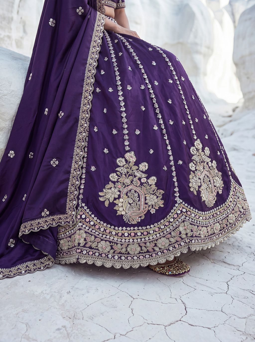 Purple Pure Soft Silk Heavy Sequins Embellishment Work Bridal Lehenga Choli