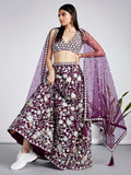 Burgundy Net Floral Sequins Embroidery Lehenga Choli with Dupatta