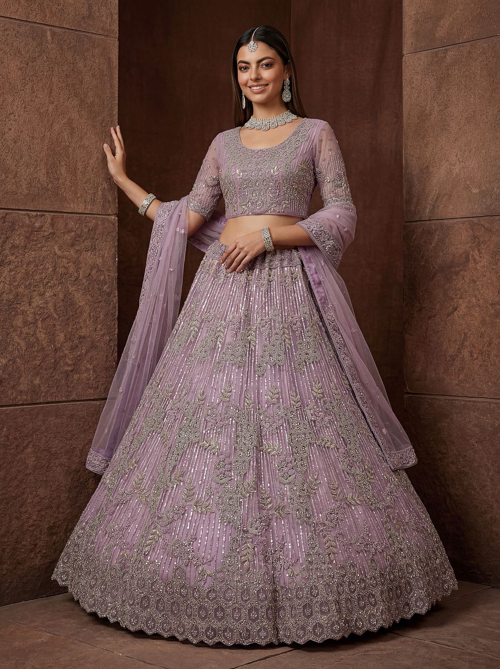 Purple Pure Soft Heavy Net Fancy Embroidery Work Bridal Lehenga Choli