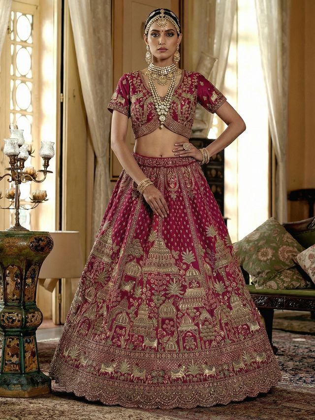 Pink Pure Soft Net Heavy Embroidery Work Bridal Lehenga