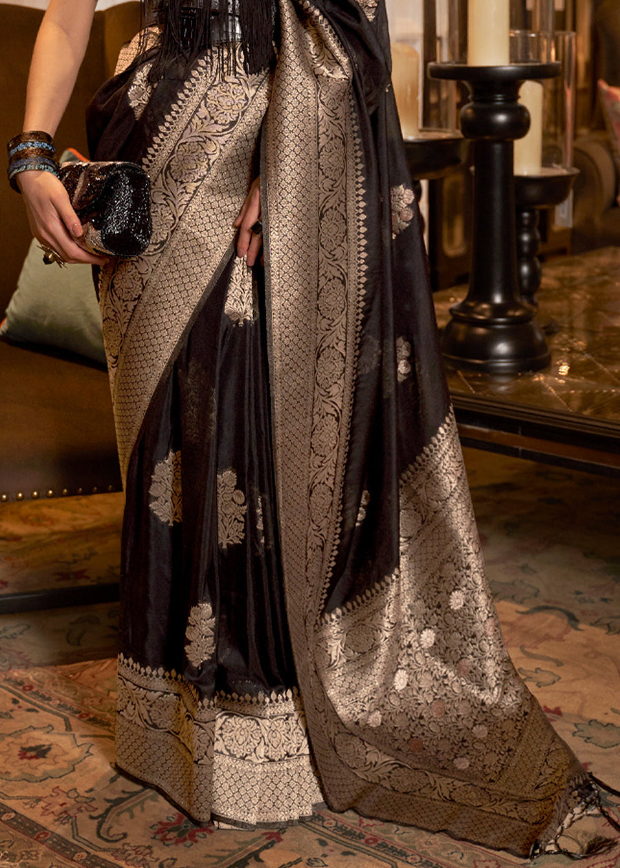 Royal Black Woven Pure Soft Georgette Silk Saree