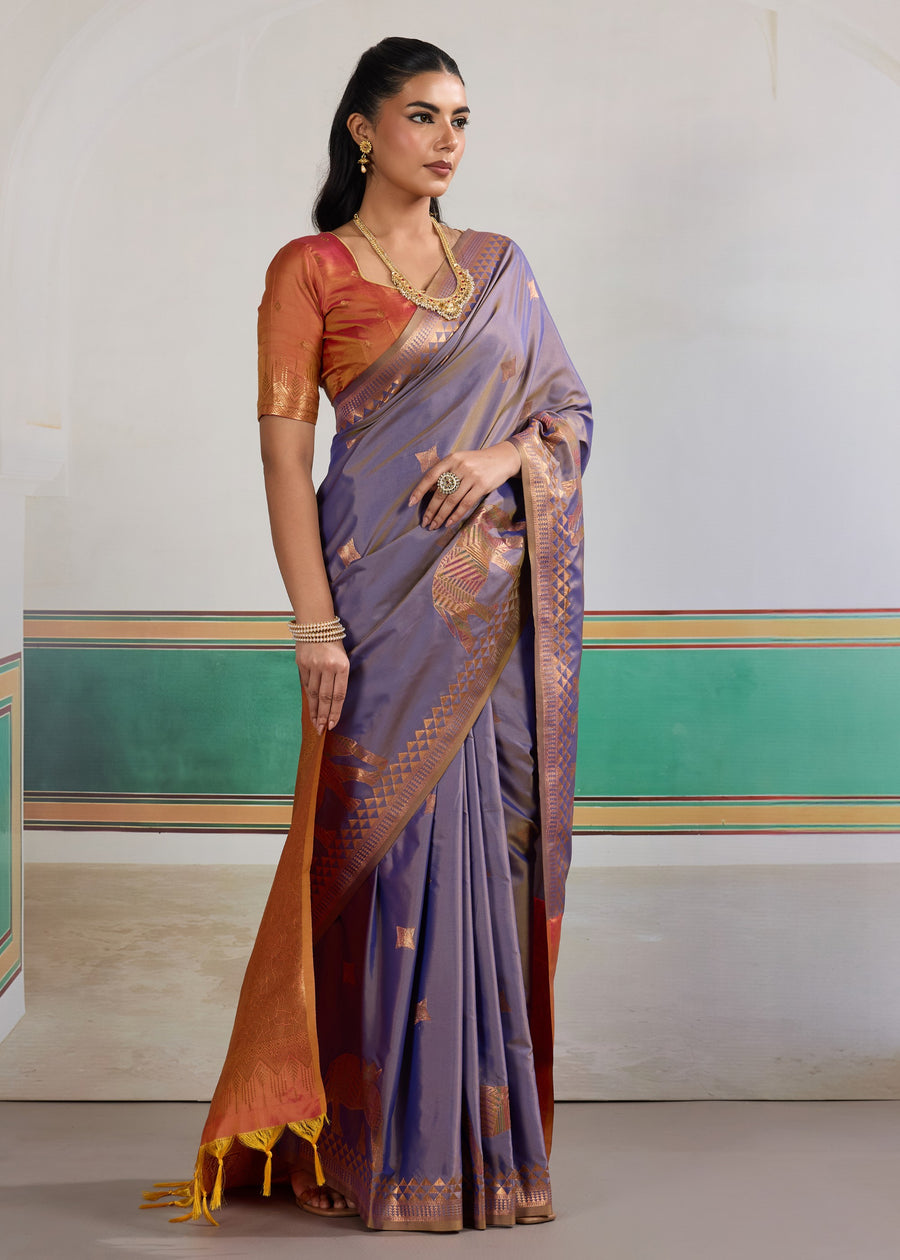 Lavender Pure Soft Silk Handloom Saree Panetar Saree Anant Tex Exports Pvt.Ltd..