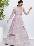 Lavender Net Sequins and Thread Embroidery Lehenga Choli & Dupatta